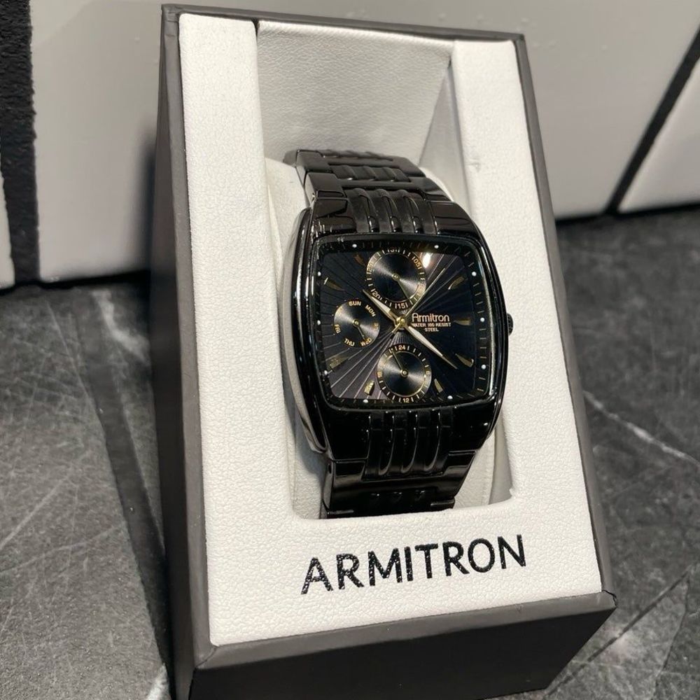Mens Black Steel Armitron Watch with Original Box - New Battery - Picture 2 of 6